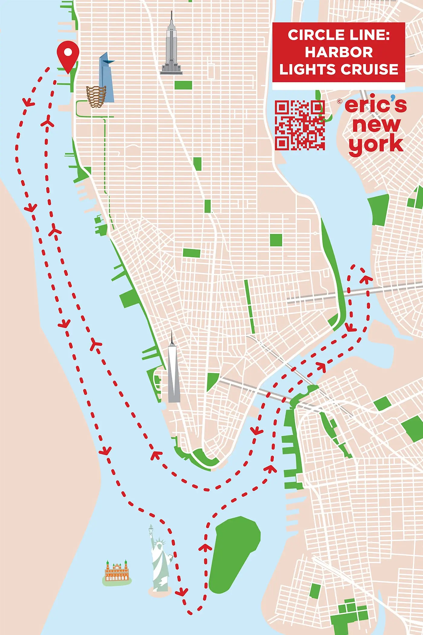 Passeio de Barco Circle Line Luzes do Porto em Nova York - Rota