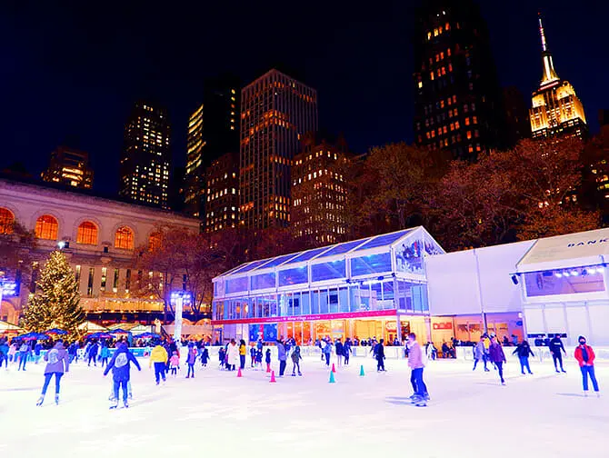 Bryant Park em Nova York - patinagem no gelo