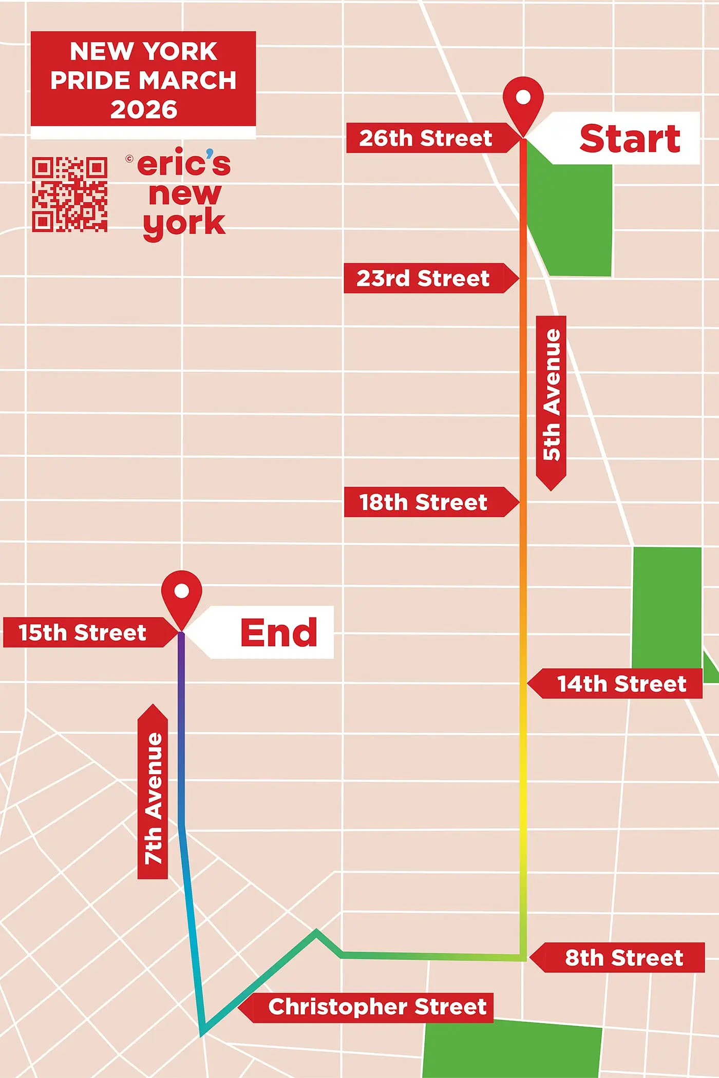 New York Pride - Mapa da rota da Pride March em 2025