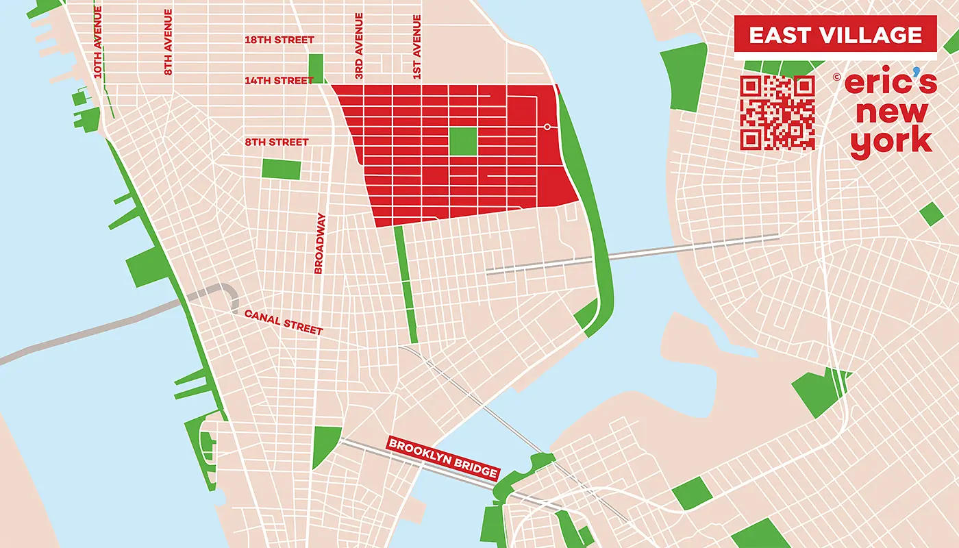 East Village em Nova York - Mapa Gratuito