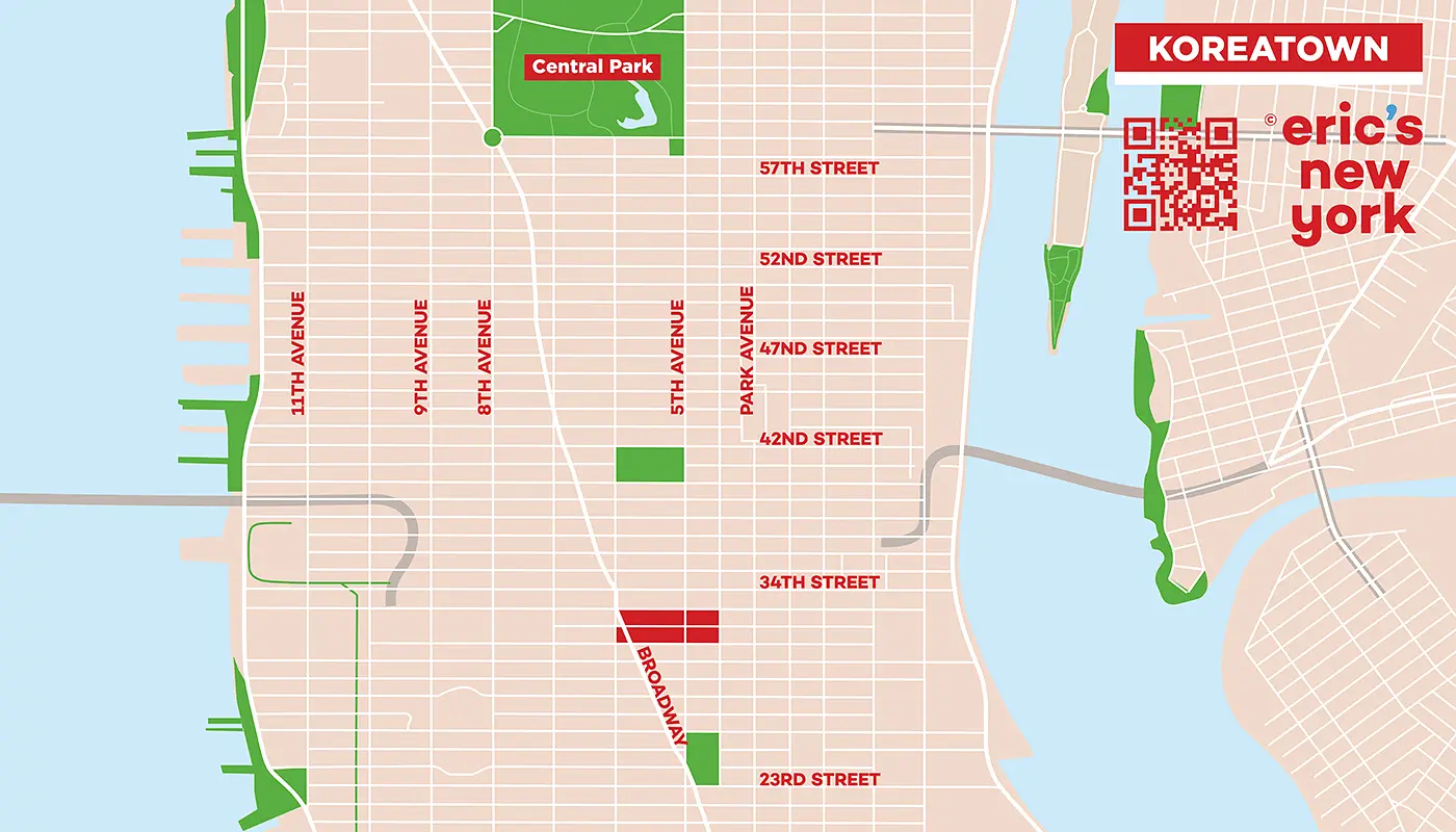 Koreatown em Nova York - Mapa Gratuito