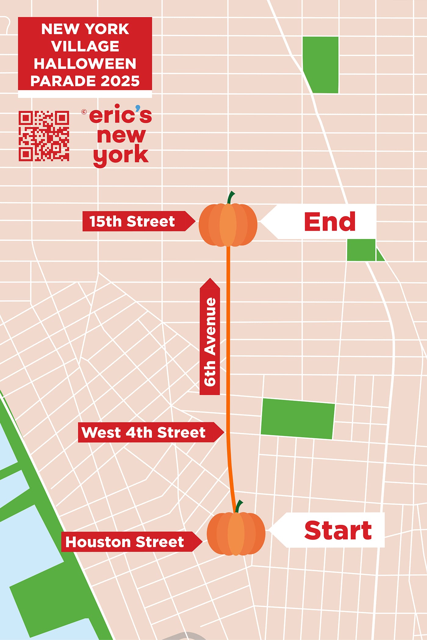 Halloween em Nova York - Mapa da rota do Village Halloween Parade