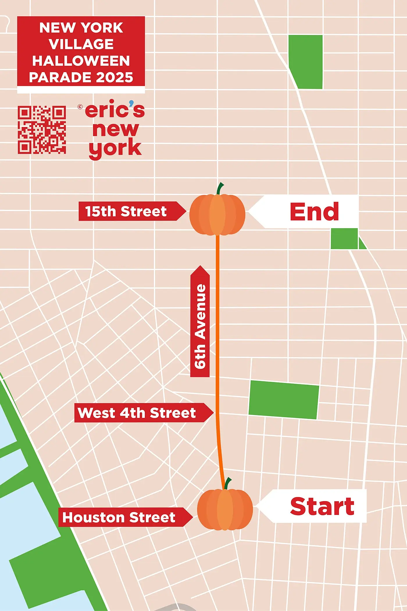 Halloween em Nova York - Mapa da rota do Village Halloween Parade