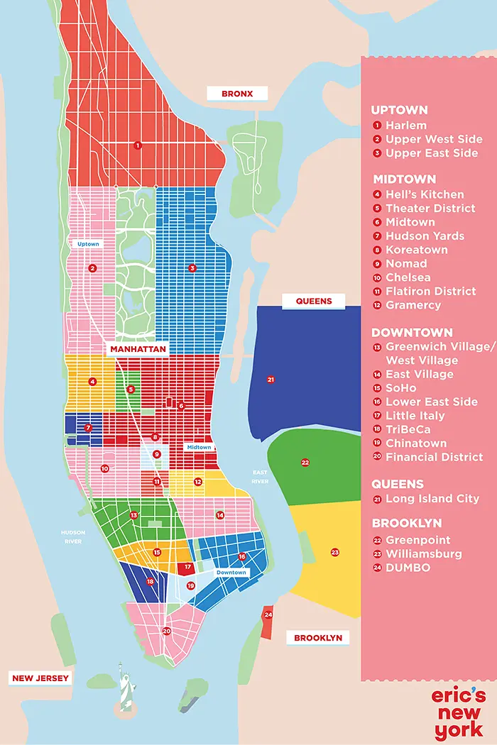 Distritos e bairros de Nova York - mapa dos bairros